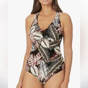 Hurley Scattered Palm Tropical Leaf Print One Piece Swimsuit Size Large